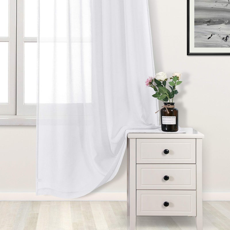 DWCN White Sheer Curtains, Linen Look Semi Transparent Voile Grommet Top Solid Lightweight & Airy Gauzy Short Curtains & Drapes for Living Dining Room Drapes W52 x L45 Inch Long, Set of 2 Panels - Image 2